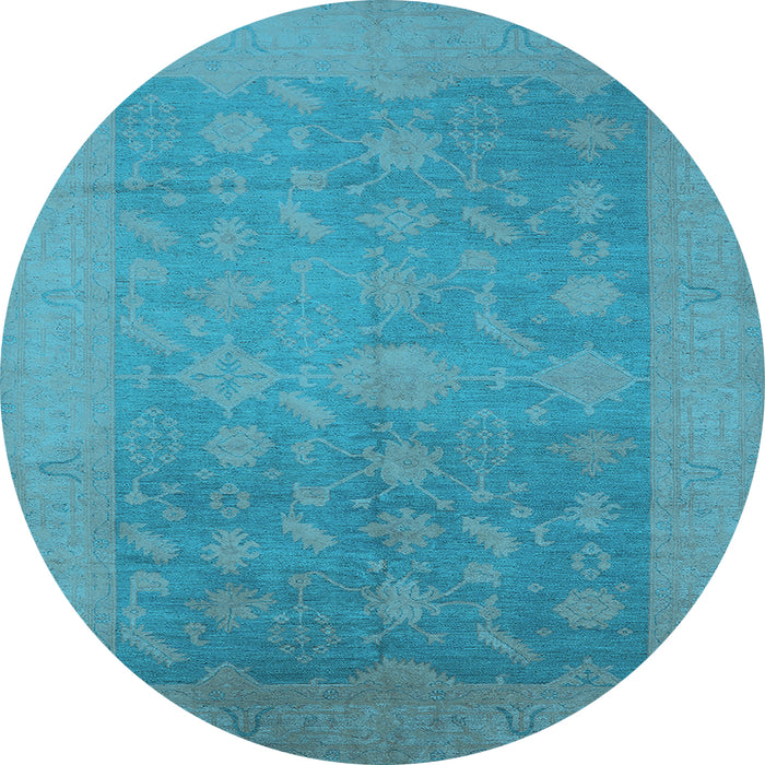 Round Machine Washable Oriental Light Blue Industrial Rug, wshurb2110lblu