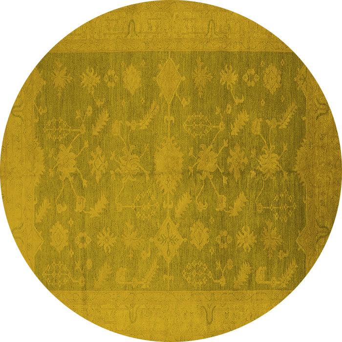 Round Machine Washable Oriental Yellow Industrial Rug, wshurb2110yw