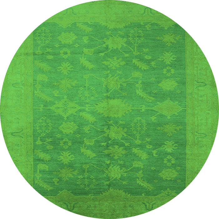 Round Machine Washable Oriental Green Industrial Area Rugs, wshurb2110grn