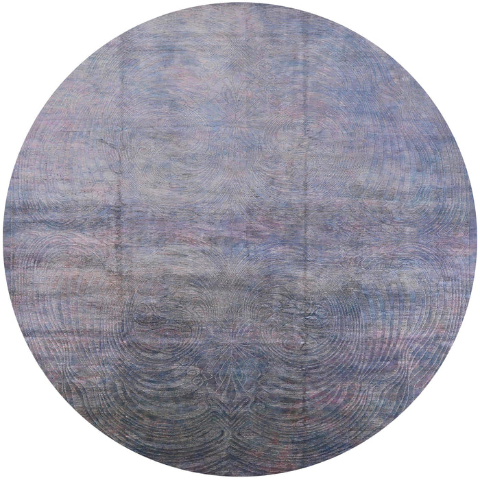 Round Mid-Century Modern Blue Gray Oriental Rug, urb2111