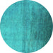 Round Machine Washable Oriental Turquoise Industrial Area Rugs, wshurb2111turq