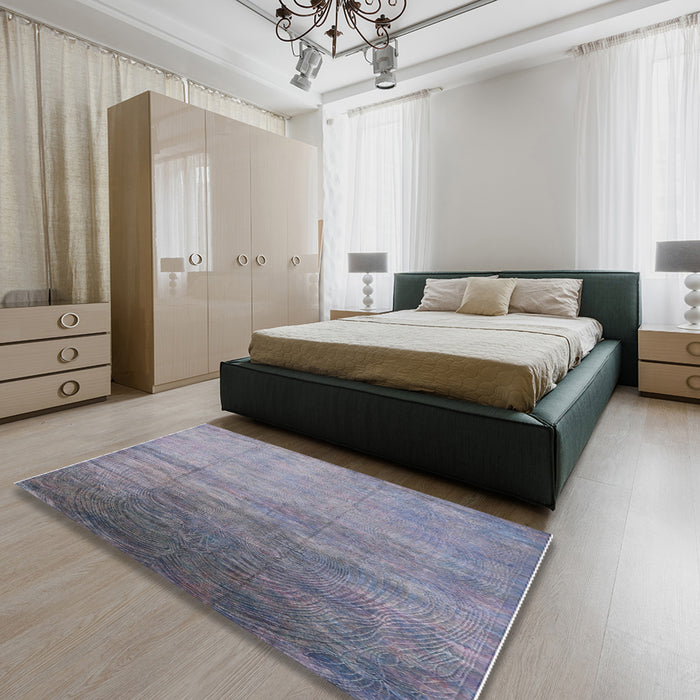 Mid-Century Modern Blue Gray Oriental Rug in a Bedroom, urb2111