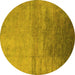 Round Machine Washable Oriental Yellow Industrial Rug, wshurb2111yw