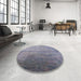 Round Mid-Century Modern Blue Gray Oriental Rug in a Office, urb2111