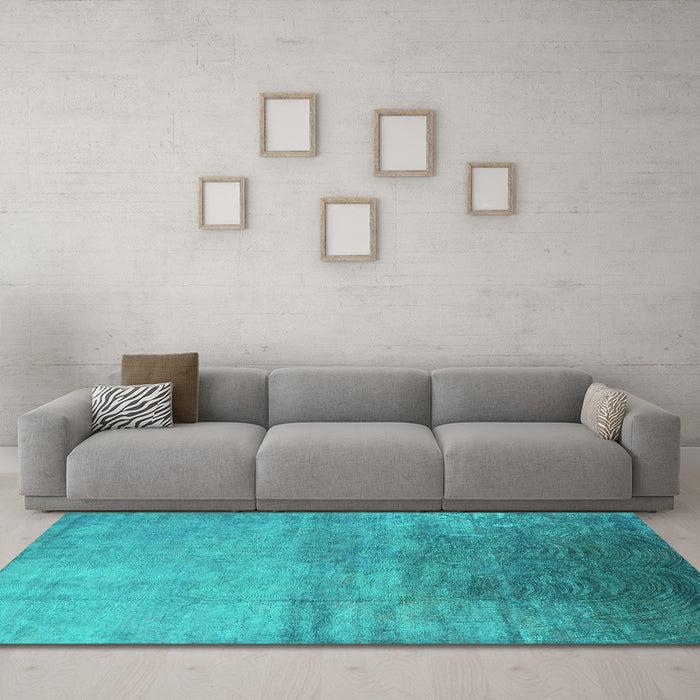 Machine Washable Oriental Turquoise Industrial Area Rugs in a Living Room,, wshurb2111turq
