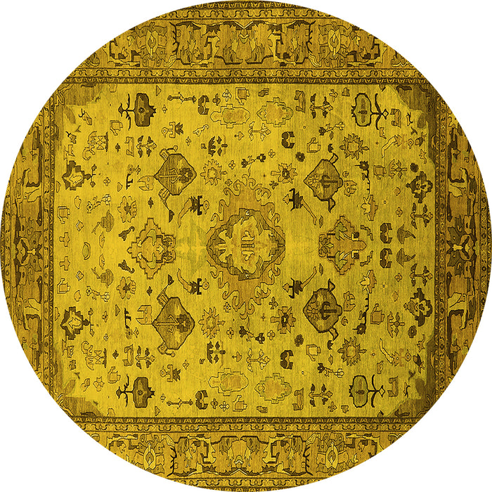 Round Machine Washable Oriental Yellow Industrial Rug, wshurb2112yw