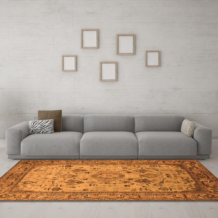 Machine Washable Oriental Orange Industrial Area Rugs in a Living Room, wshurb2112org
