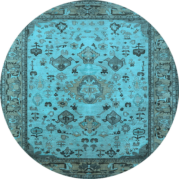 Round Machine Washable Oriental Light Blue Industrial Rug, wshurb2112lblu