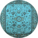 Round Machine Washable Oriental Light Blue Industrial Rug, wshurb2112lblu