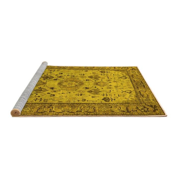 Sideview of Machine Washable Oriental Yellow Industrial Rug, wshurb2112yw