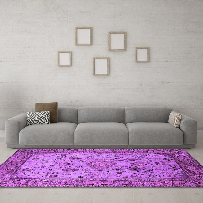 Machine Washable Oriental Purple Industrial Area Rugs in a Living Room, wshurb2112pur