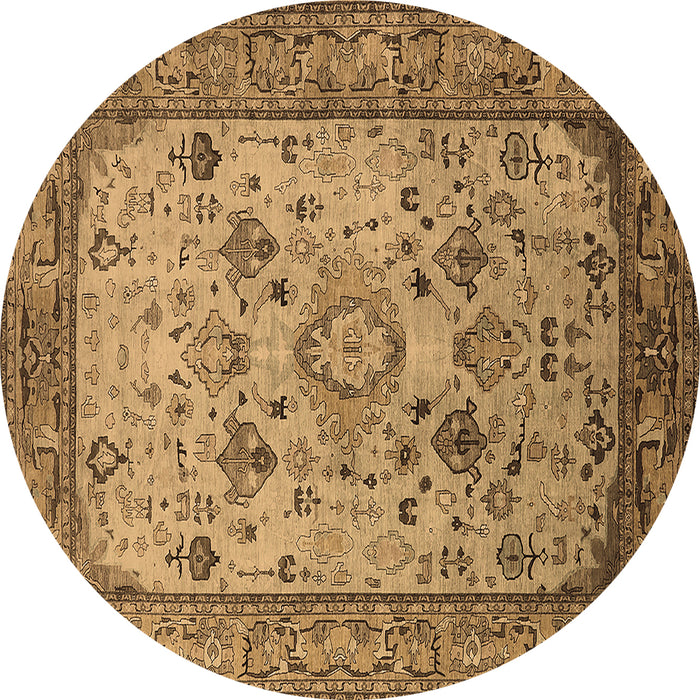 Round Machine Washable Oriental Brown Industrial Rug, wshurb2112brn
