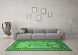 Machine Washable Oriental Emerald Green Industrial Area Rugs in a Living Room,, wshurb2112emgrn