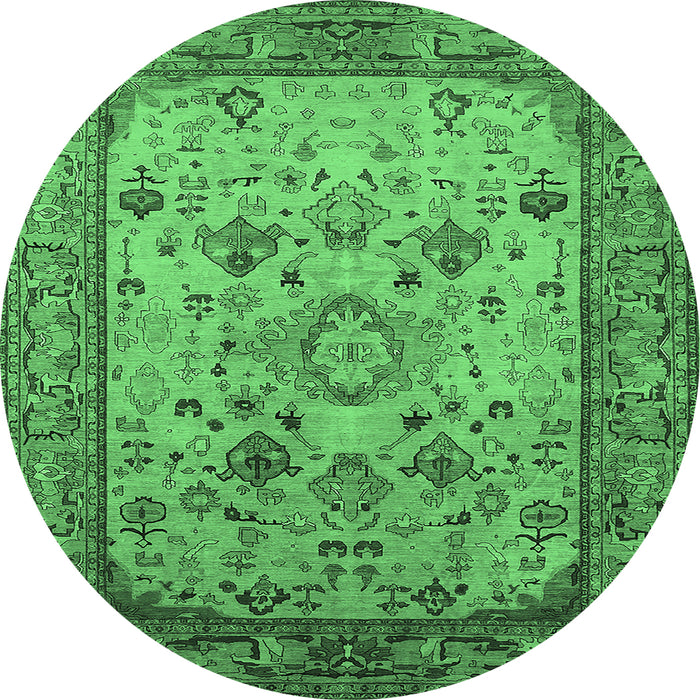 Round Oriental Emerald Green Industrial Rug, urb2112emgrn
