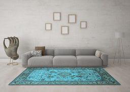 Machine Washable Oriental Light Blue Industrial Rug in a Living Room, wshurb2112lblu