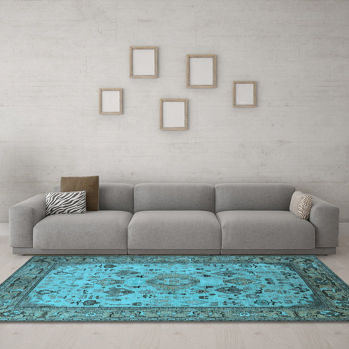 Machine Washable Oriental Light Blue Industrial Rug in a Living Room, wshurb2112lblu
