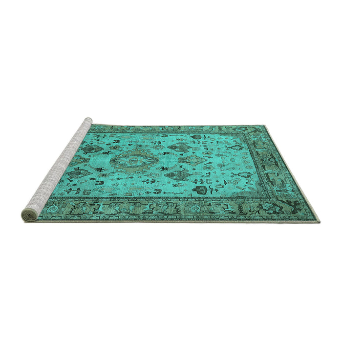 Sideview of Machine Washable Oriental Turquoise Industrial Area Rugs, wshurb2112turq