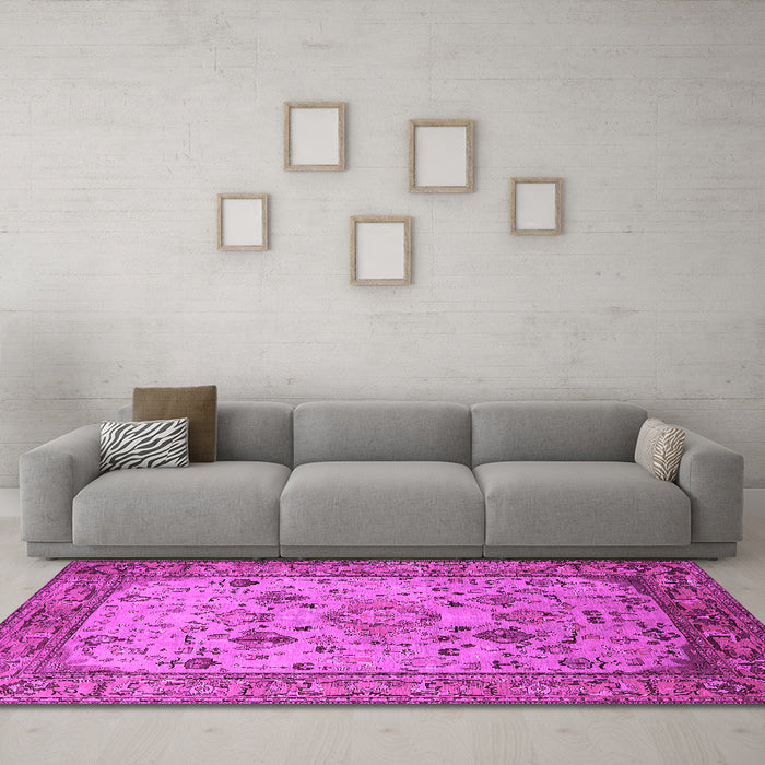 Machine Washable Oriental Pink Industrial Rug in a Living Room, wshurb2112pnk
