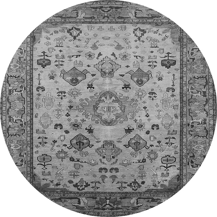 Round Machine Washable Oriental Gray Industrial Rug, wshurb2112gry