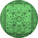 Round Machine Washable Oriental Emerald Green Industrial Area Rugs, wshurb2112emgrn