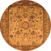 Round Machine Washable Oriental Orange Industrial Area Rugs, wshurb2112org