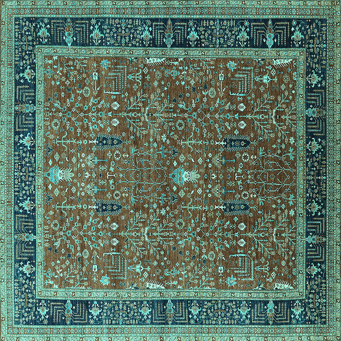 Square Machine Washable Oriental Turquoise Industrial Area Rugs, wshurb2113turq