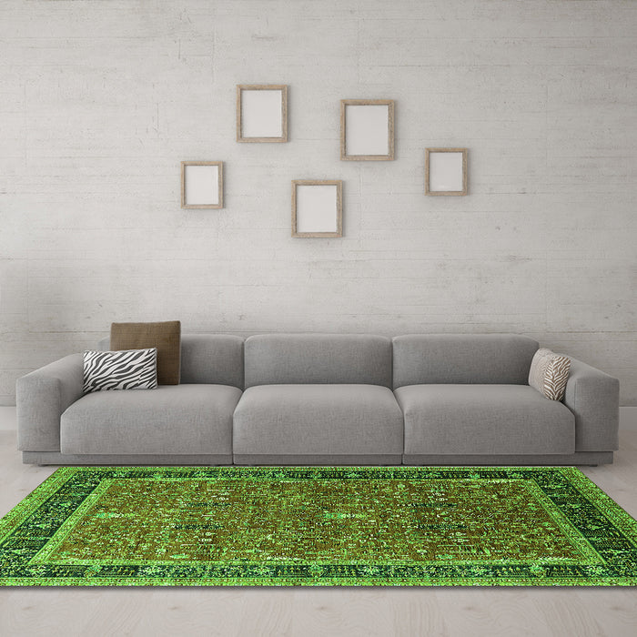 Machine Washable Oriental Green Industrial Area Rugs in a Living Room,, wshurb2113grn