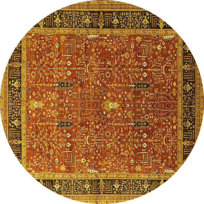 Round Machine Washable Oriental Yellow Industrial Rug, wshurb2113yw