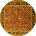 Round Machine Washable Oriental Yellow Industrial Rug, wshurb2113yw