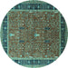 Round Machine Washable Oriental Turquoise Industrial Area Rugs, wshurb2113turq
