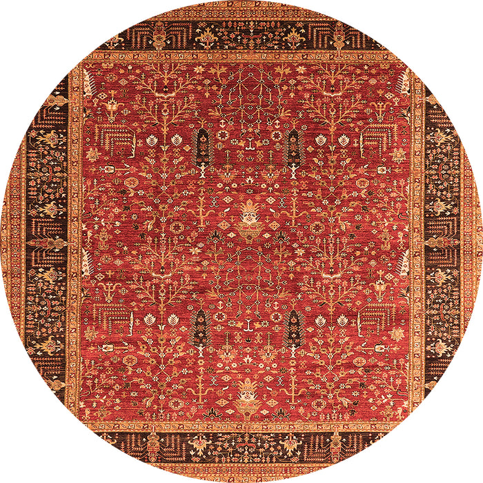 Round Machine Washable Oriental Orange Industrial Area Rugs, wshurb2113org