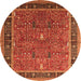 Round Machine Washable Oriental Orange Industrial Area Rugs, wshurb2113org