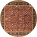 Round Machine Washable Oriental Brown Industrial Rug, wshurb2113brn