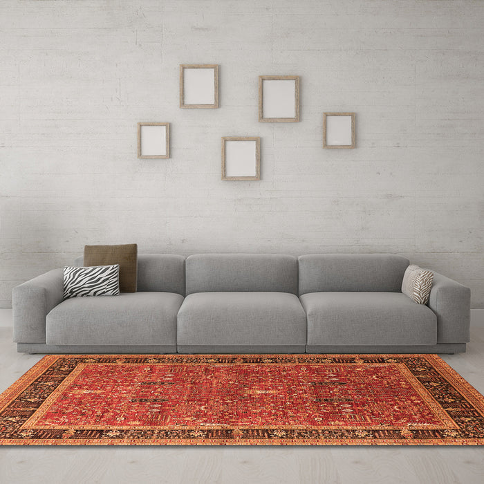 Machine Washable Oriental Orange Industrial Area Rugs in a Living Room, wshurb2113org