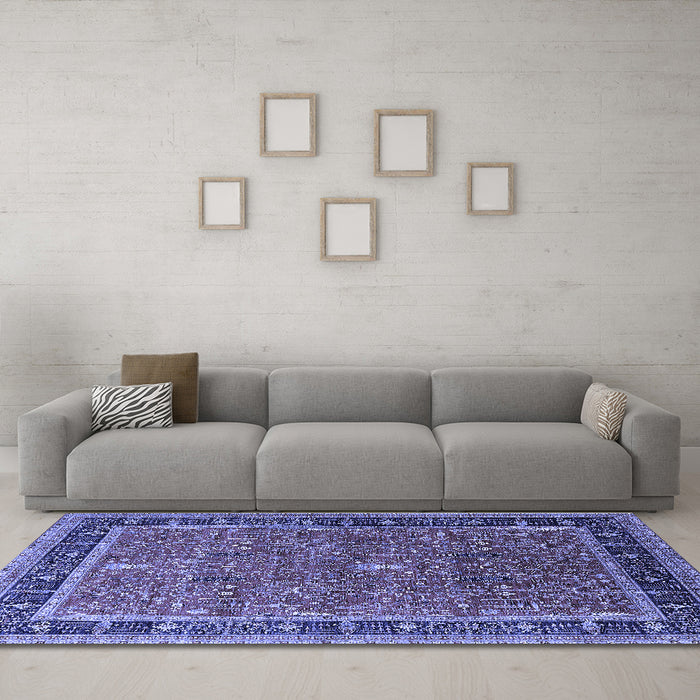 Machine Washable Oriental Blue Industrial Rug in a Living Room, wshurb2113blu