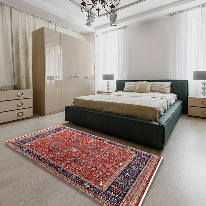 Machine Washable Industrial Modern Light Copper Gold Rug in a Bedroom, wshurb2113