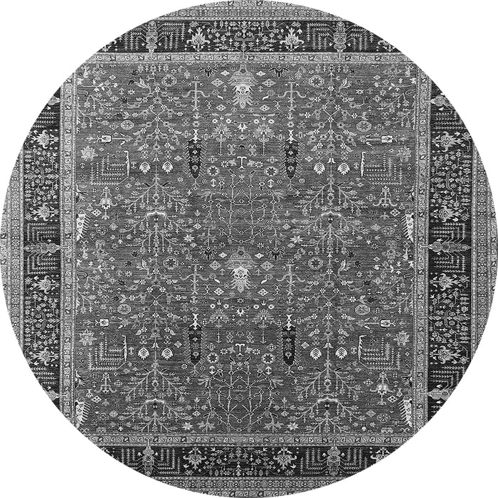 Round Machine Washable Oriental Gray Industrial Rug, wshurb2113gry