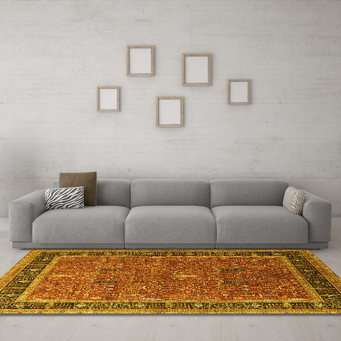 Machine Washable Oriental Yellow Industrial Rug in a Living Room, wshurb2113yw