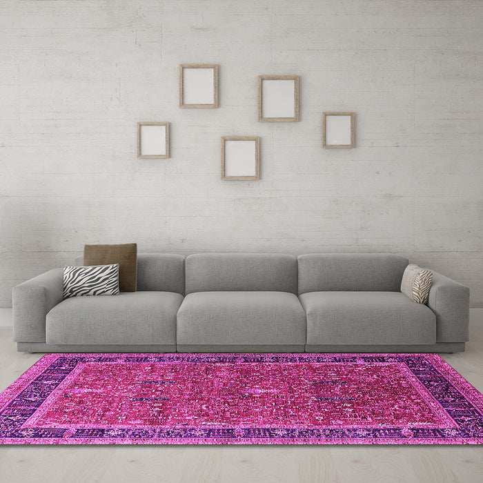 Machine Washable Oriental Pink Industrial Rug in a Living Room, wshurb2113pnk