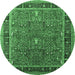 Round Oriental Emerald Green Industrial Rug, urb2113emgrn