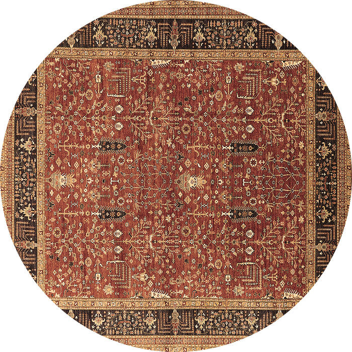 Round Oriental Brown Industrial Rug, urb2113brn