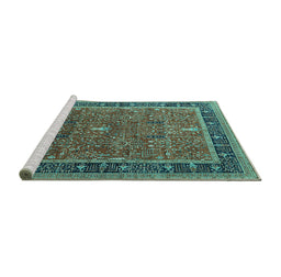 Sideview of Machine Washable Oriental Turquoise Industrial Area Rugs, wshurb2113turq