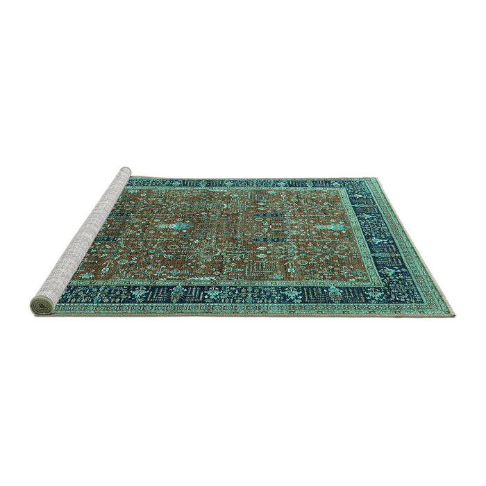 Sideview of Machine Washable Oriental Turquoise Industrial Area Rugs, wshurb2113turq