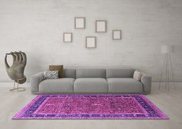 Machine Washable Oriental Purple Industrial Area Rugs in a Living Room, wshurb2113pur