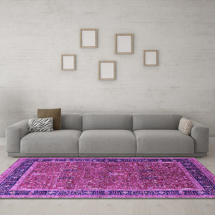 Machine Washable Oriental Purple Industrial Area Rugs in a Living Room, wshurb2113pur