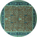 Round Oriental Turquoise Industrial Rug, urb2113turq