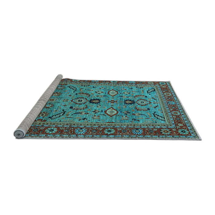 Sideview of Machine Washable Oriental Light Blue Industrial Rug, wshurb2114lblu