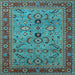 Square Machine Washable Oriental Light Blue Industrial Rug, wshurb2114lblu