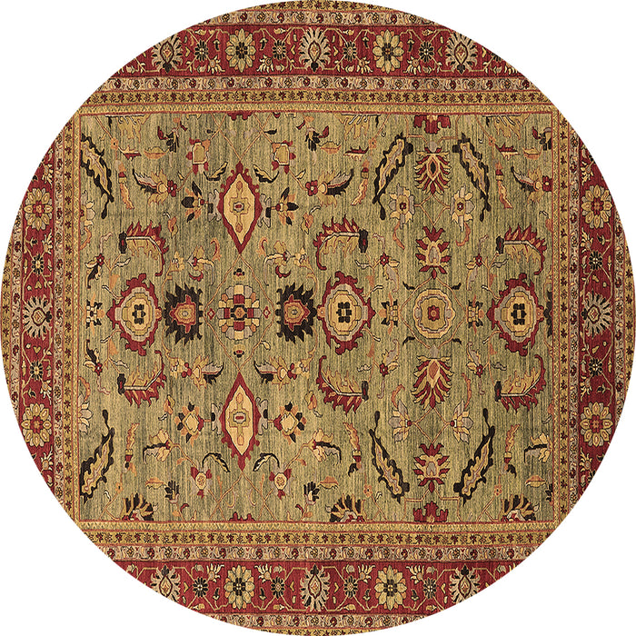 Round Machine Washable Oriental Brown Industrial Rug, wshurb2114brn