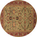 Round Machine Washable Oriental Brown Industrial Rug, wshurb2114brn